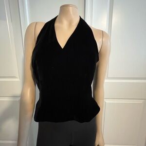 Black velvet halter, side zip for a tailored fit, size 6